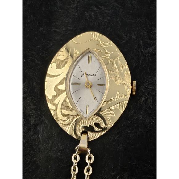 Gorgeous Swiss Endura Swiss Manual Wind Gold Plated Pendant Watch Runs Well - Picture 1 of 14